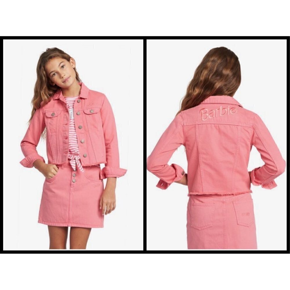 💕BARBIE x ROXY GIRLS💕 Tigers Eyes Denim Jacket ~ Pink Lemonade 10/M NWT